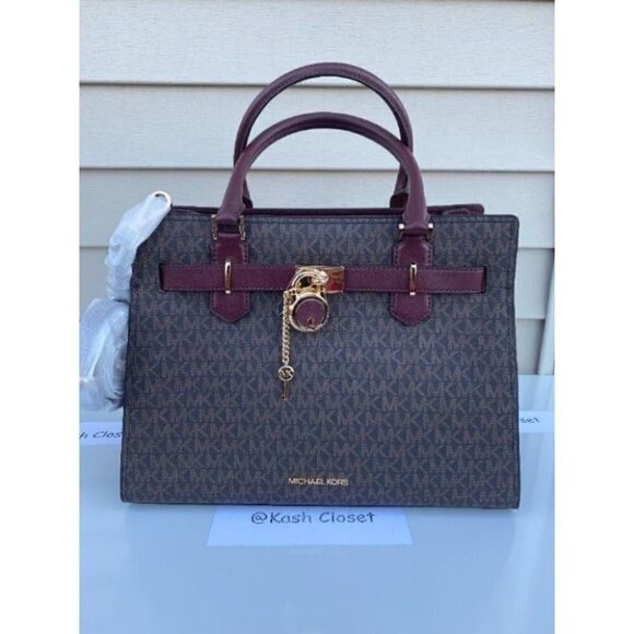 Michael Kors MK Hamilton Medium Satchel Tote Bag - Merlot - Picture 11 of 11